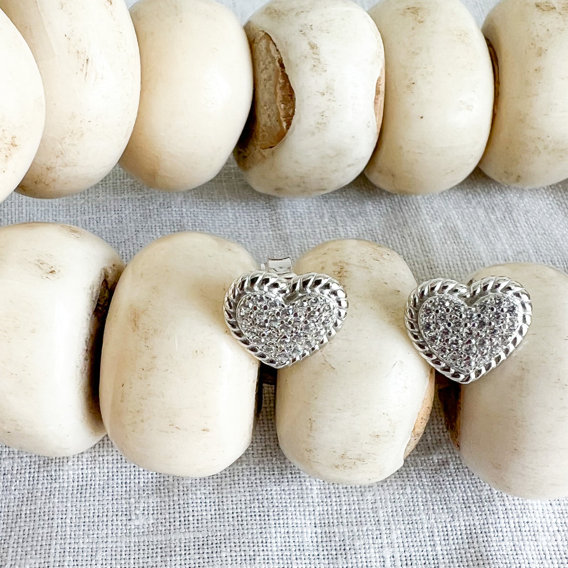 Cable Pave Crystal Heart 925 Post Earrings