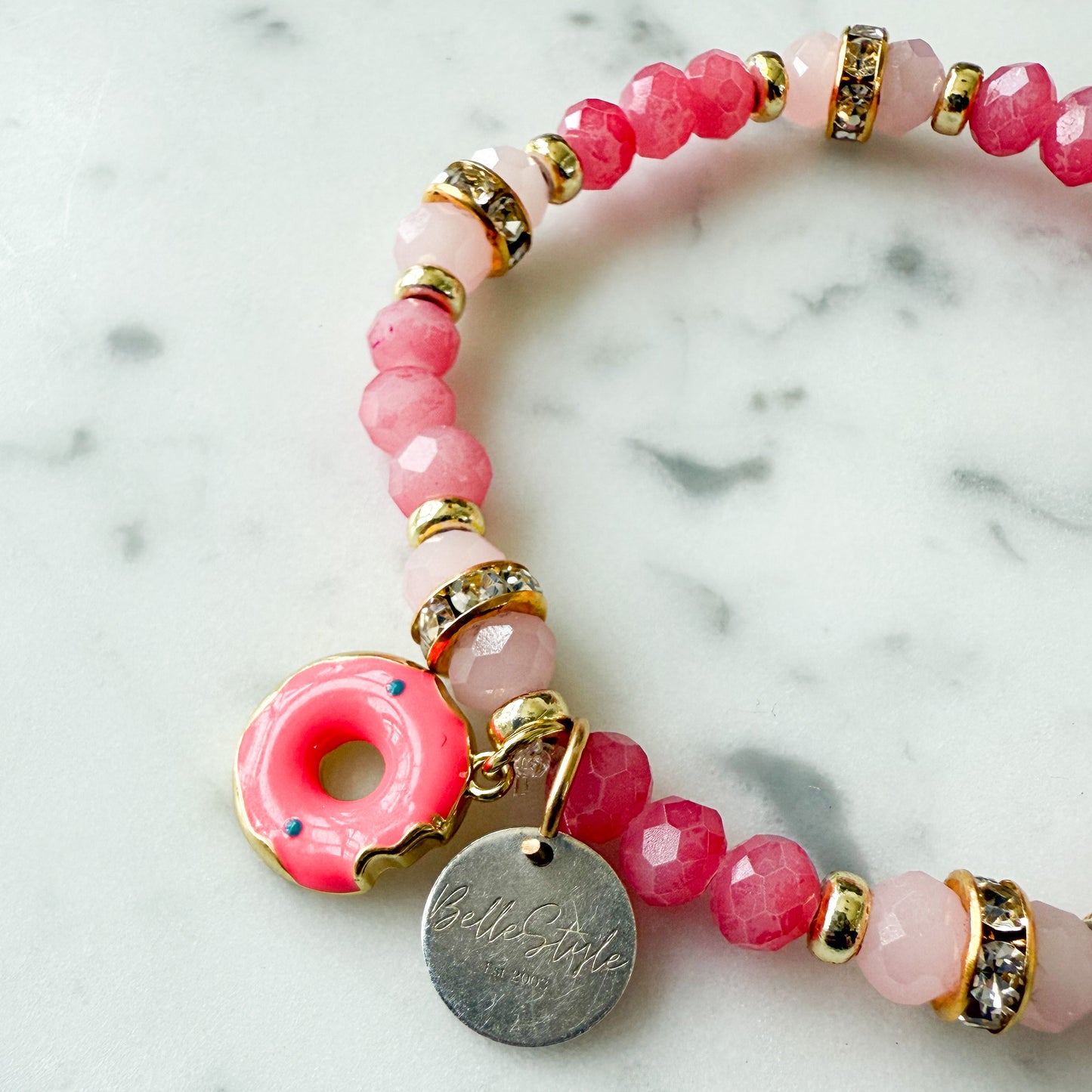 Drippy Donut Rose Quartz 925 Bracelet