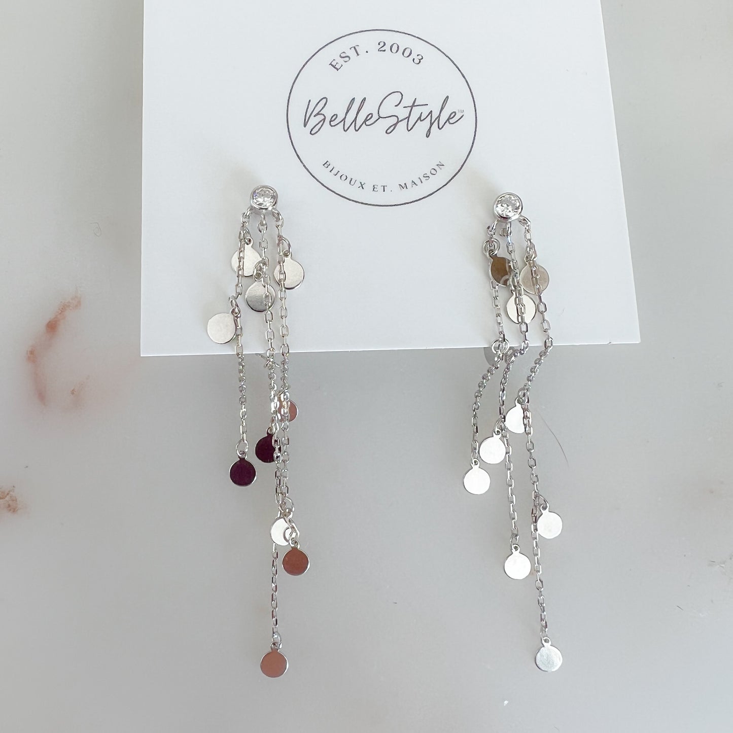 Sequin Drop Tassel Post 925 Earrings - BelleStyle