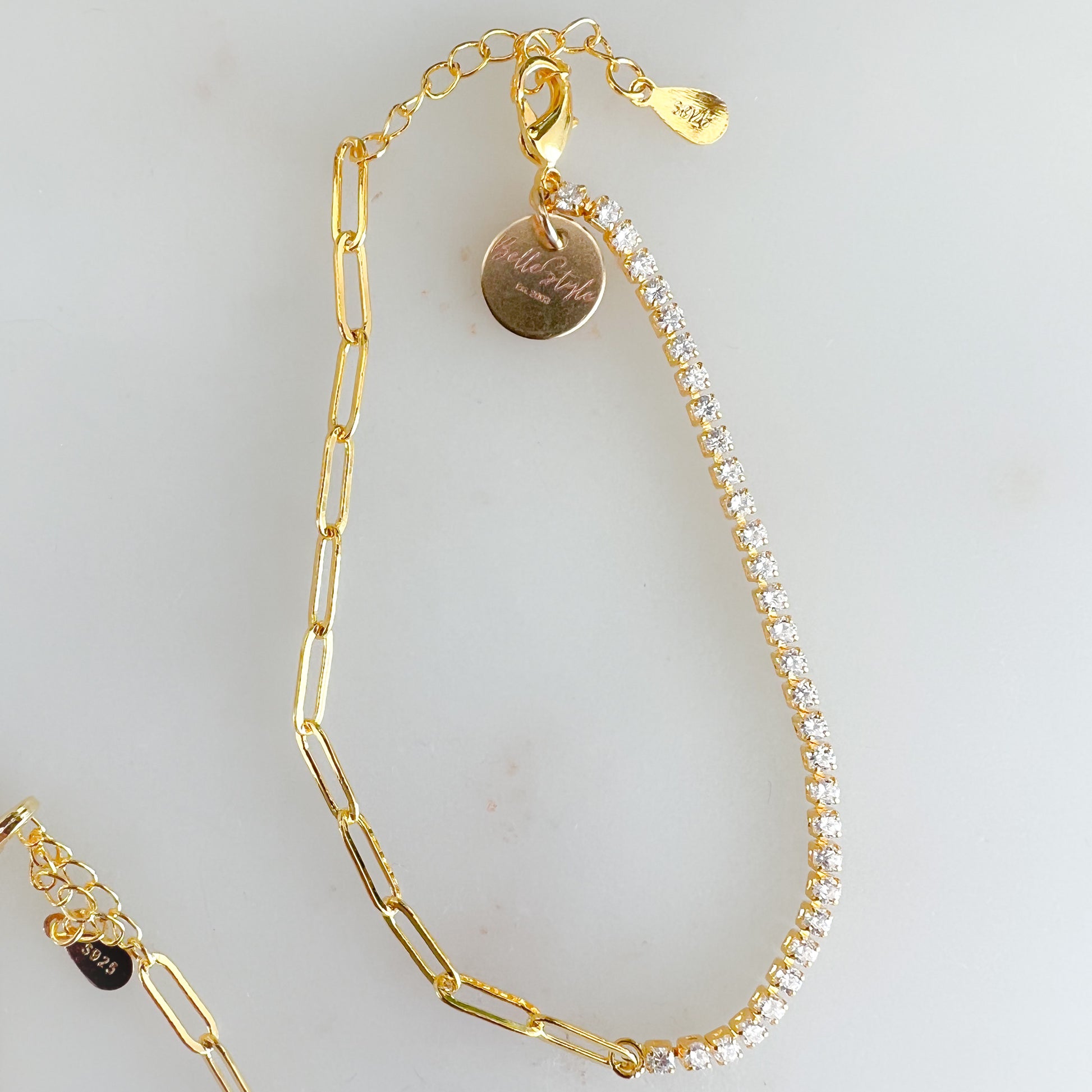 Josie Crystal Chain Sterling 925 Bracelet - BelleStyle