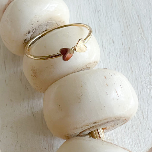 Double Heart Gold Ring Size 7 - BelleStyle