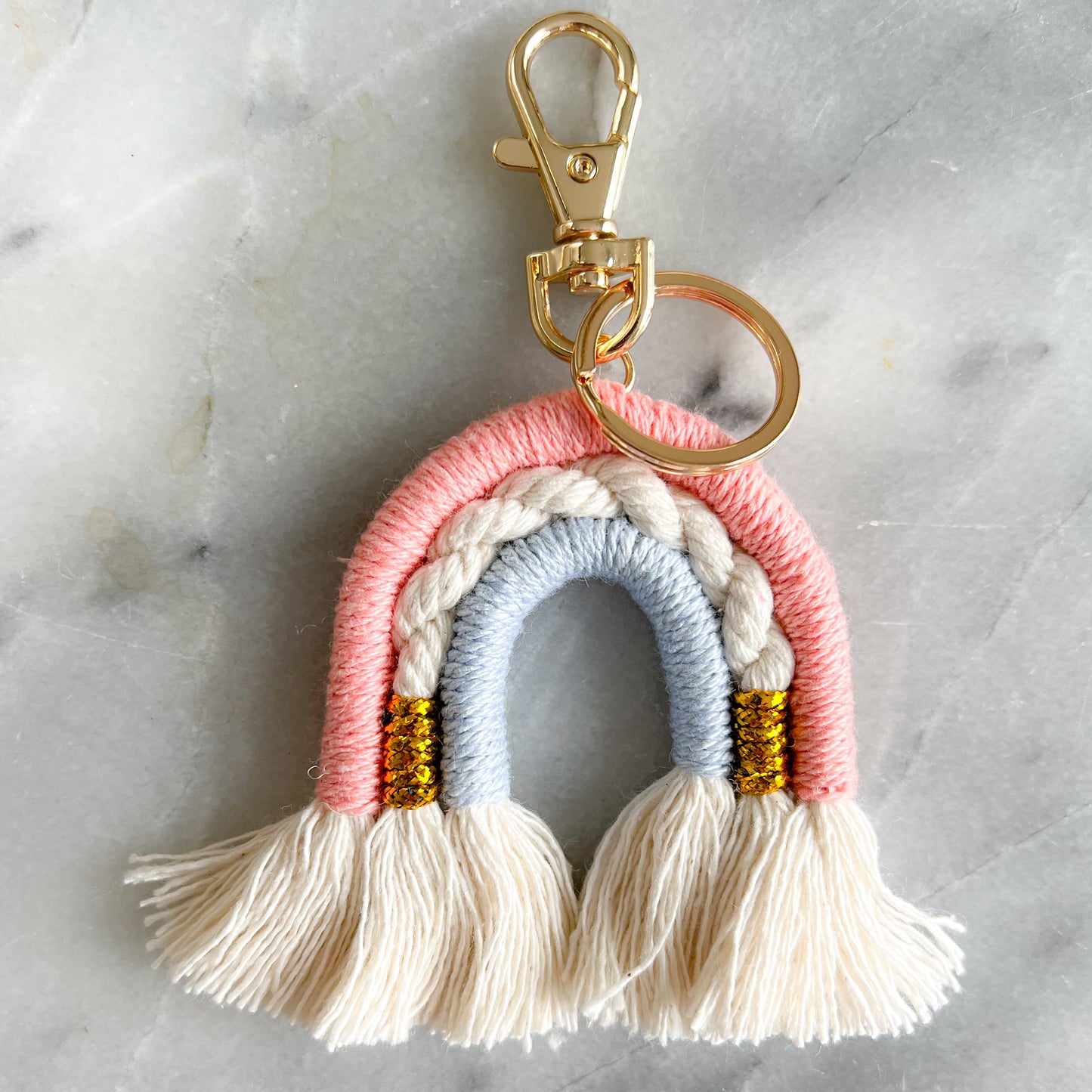 Rainbow Macrame Gold Keychain with Ring - BelleStyle