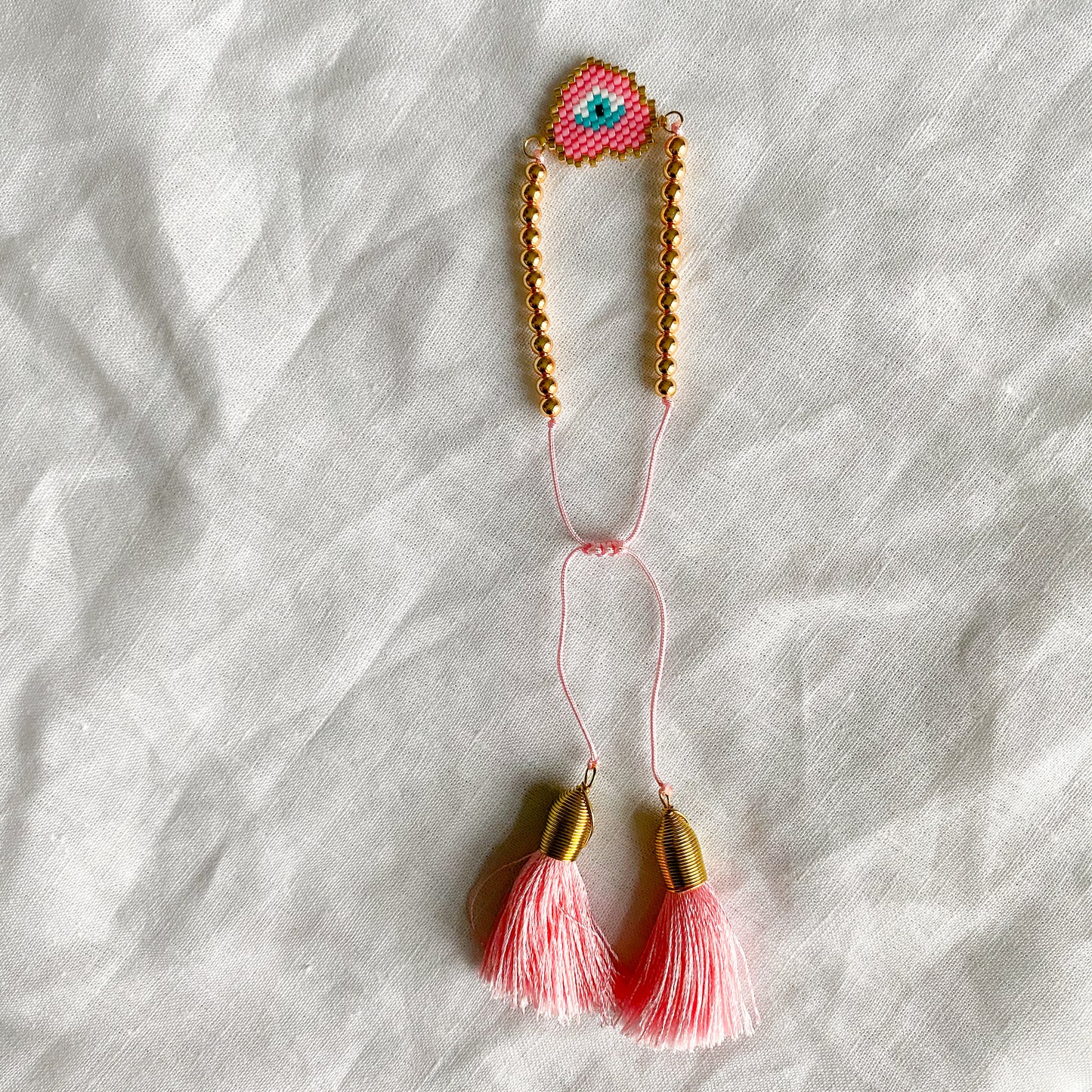 Heart Evil Eye Pink Tassel Bracelet - BelleStyle