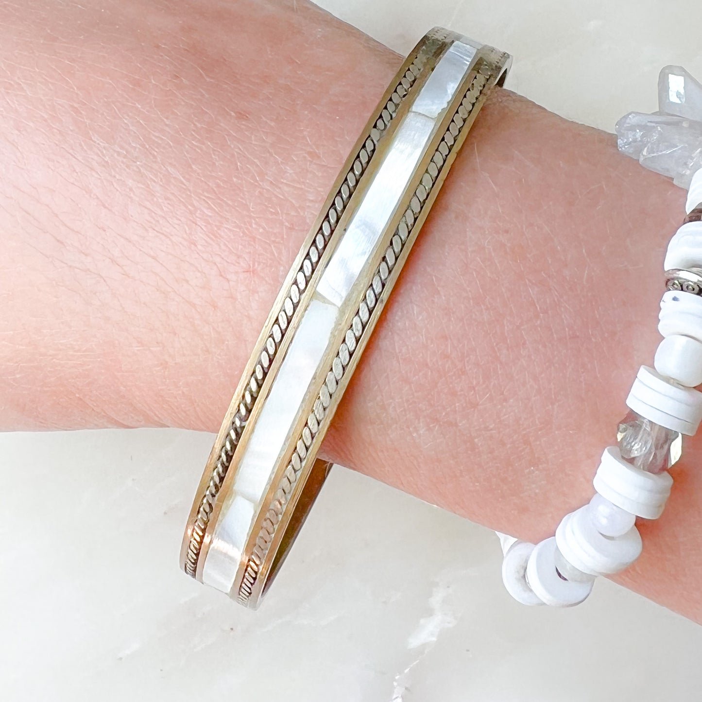 Mother of Pearl Brass Inlay Vintage Bracelet - BelleStyle