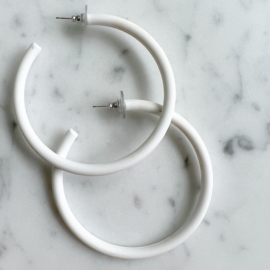 Captiva White Large Hoop Earrings - BelleStyle