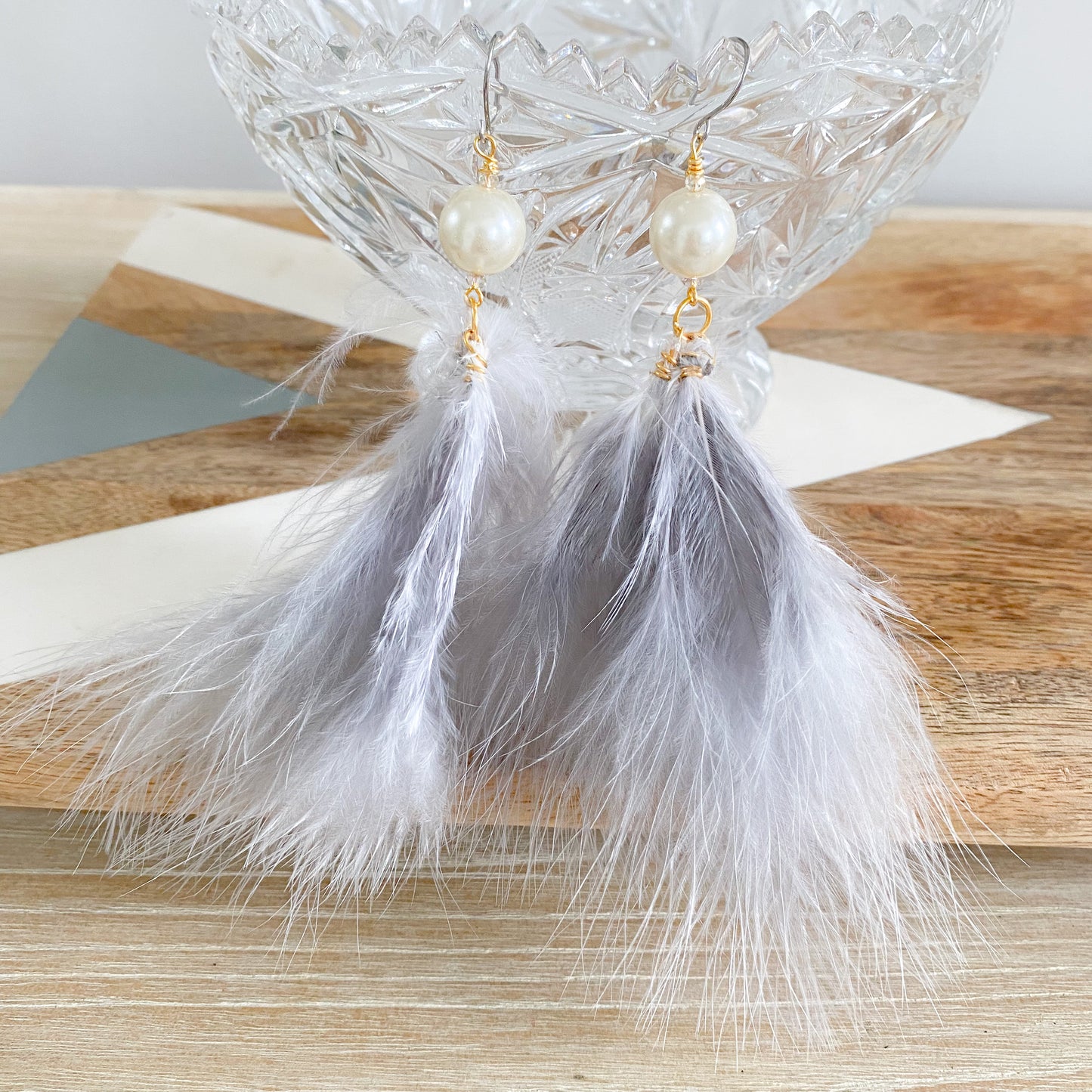 Ash Grey Feather EarringS -Bellestyle