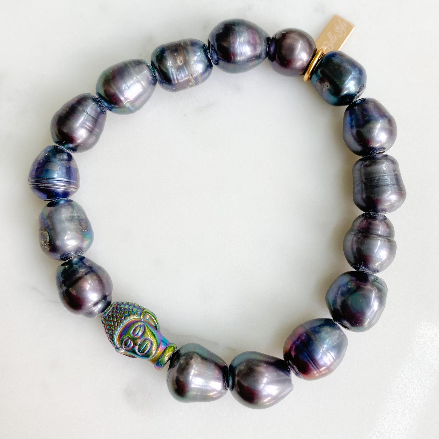 Rainbow Buddha Freshwater Pearl Bracelet Black - Bellestyle