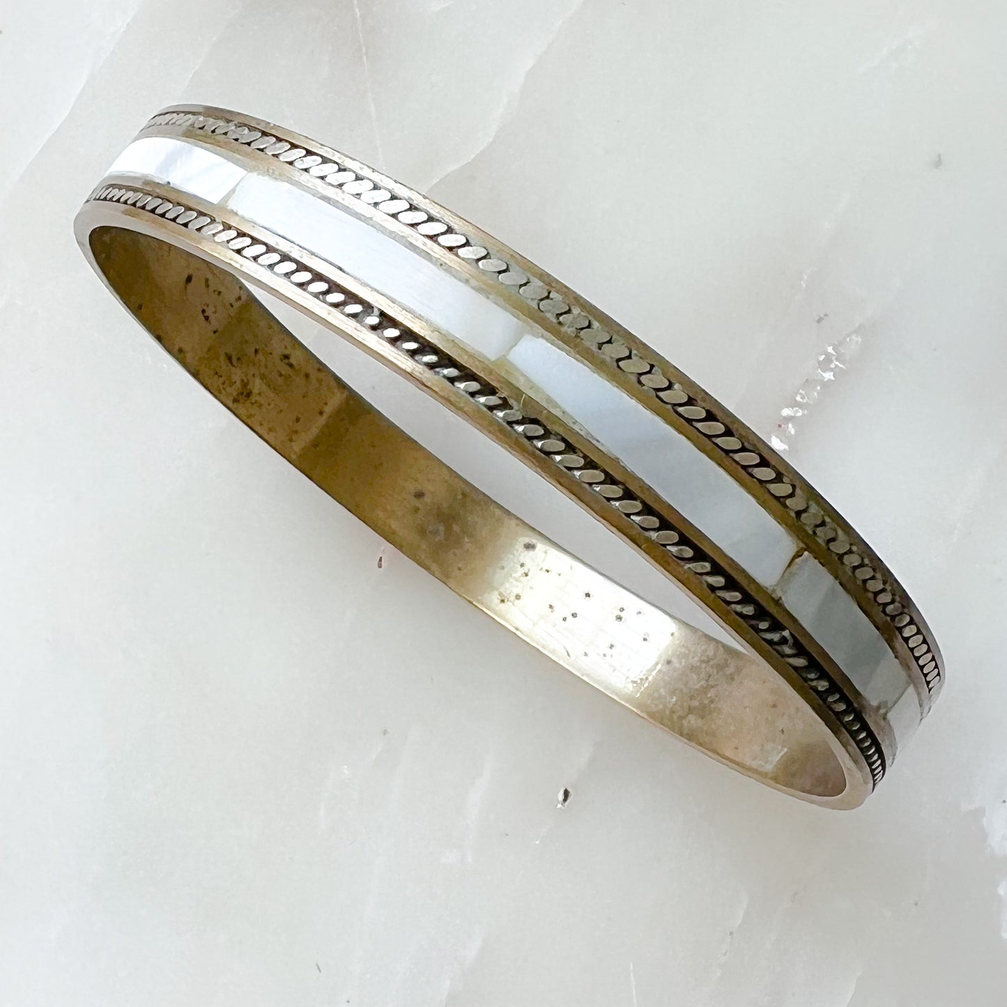 Mother of Pearl Brass Inlay Vintage Bracelet - BelleStyle