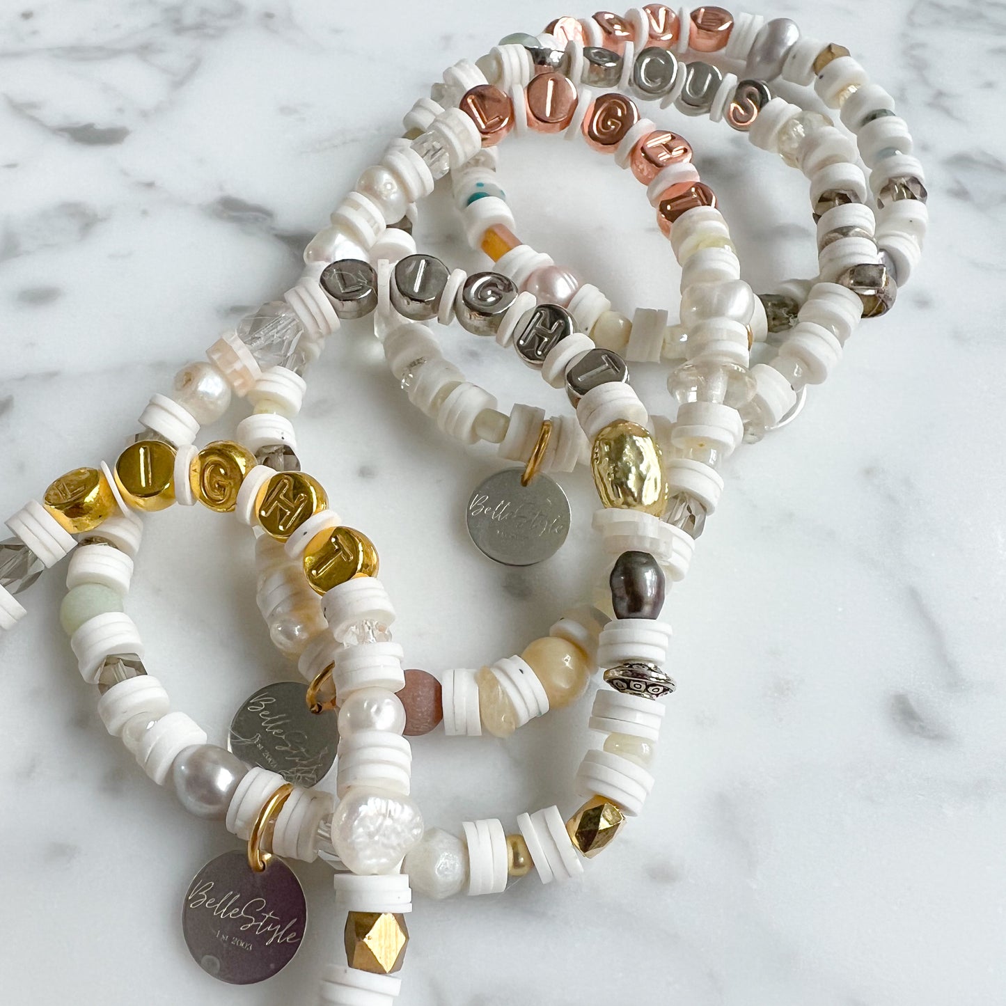 LIGHT Gold Friendship Bracelet White - BelleStyle