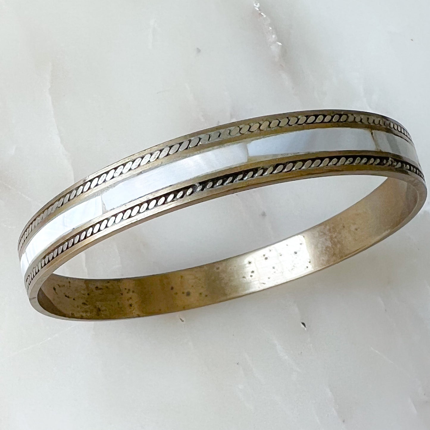 Mother of Pearl Brass Inlay Vintage Bracelet - BelleStyle