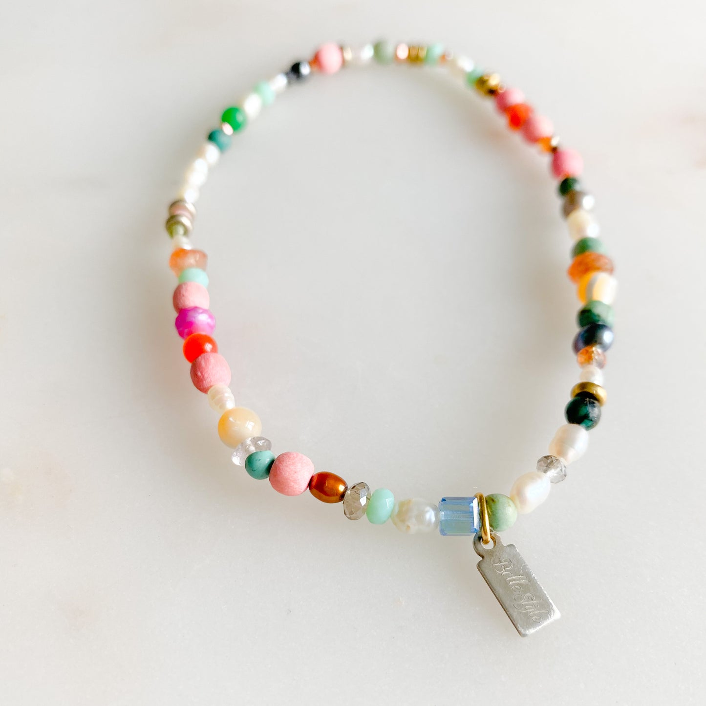 Roxanne Anklet - BelleStyle - crystal quartz rose quartz freshwater pearl amazonite swarovski turquoise citrine brass coral sterling silver