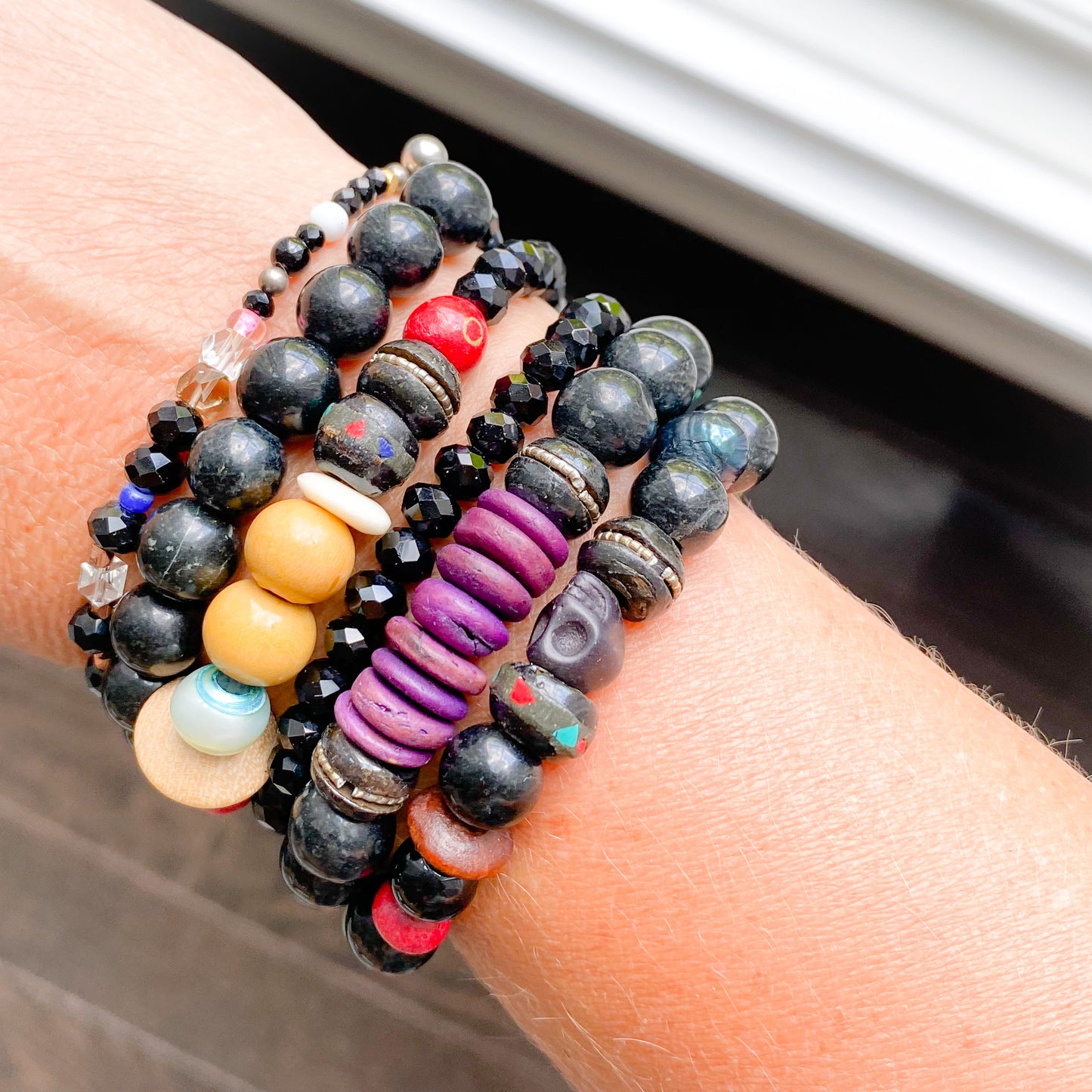 Black Crystal Leather Tassel Bracelet - BelleStyle