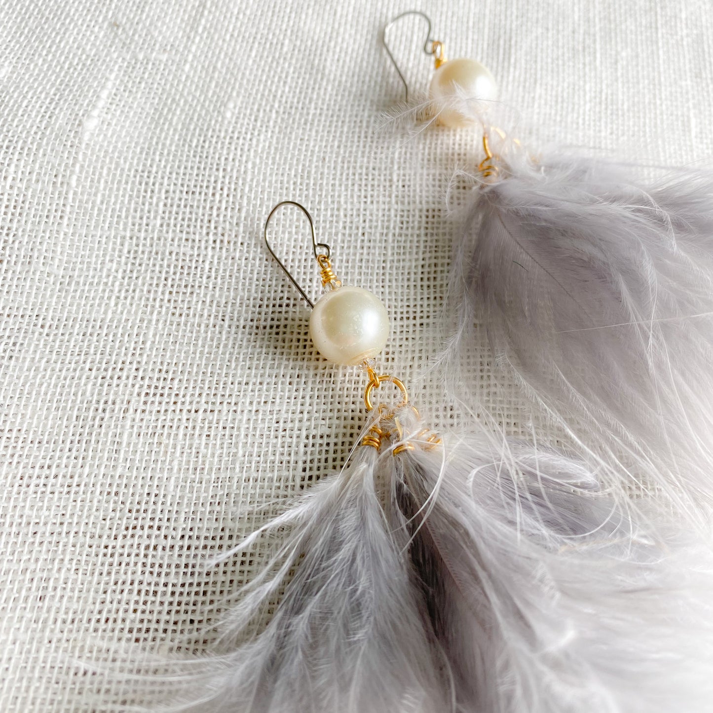 Ash Grey Feather Earrings