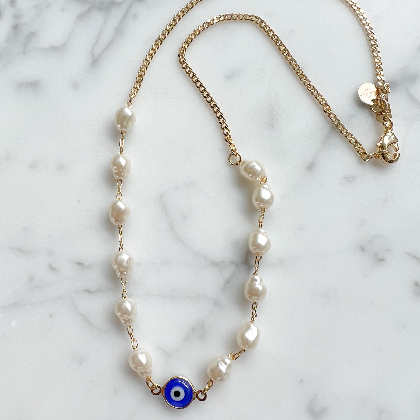 Blue Evil Eye Curb Chain Necklace - BelleStyle