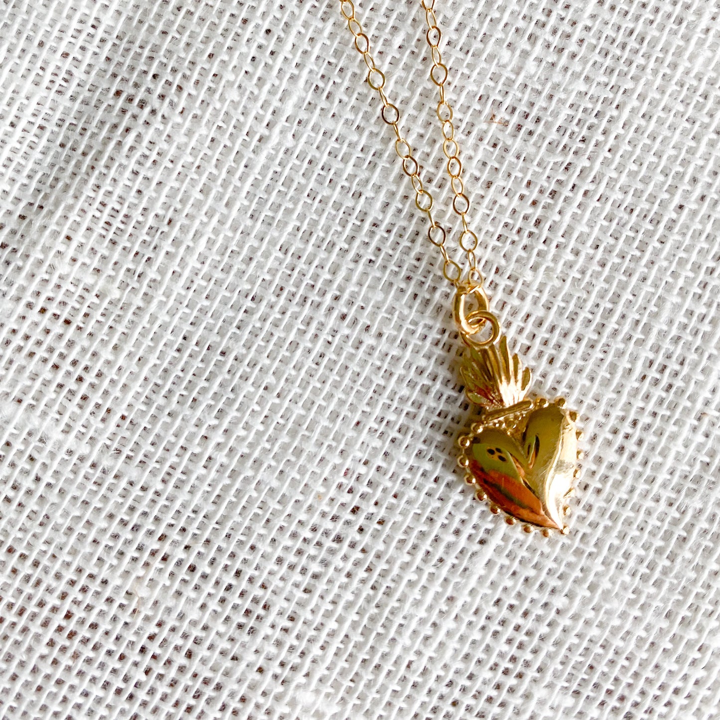 Sacred Heart Gold Charm Oval Chain Necklace