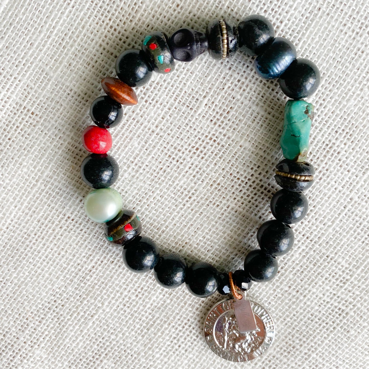 St. Christopher Black Jade Turquoise Sustainable Bracelet - Bellestyle