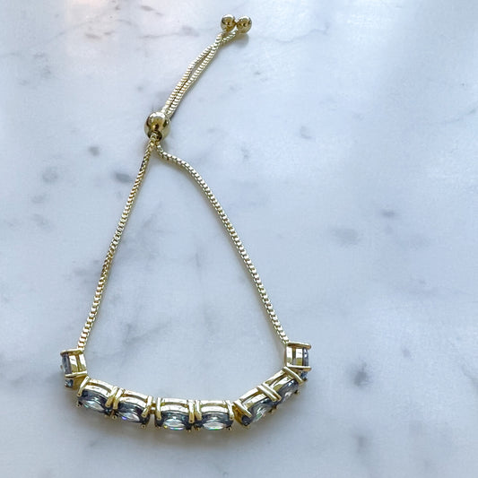 Sky Blue Cubic Zirconia Crystal Gold Bracelet - BelleStyle