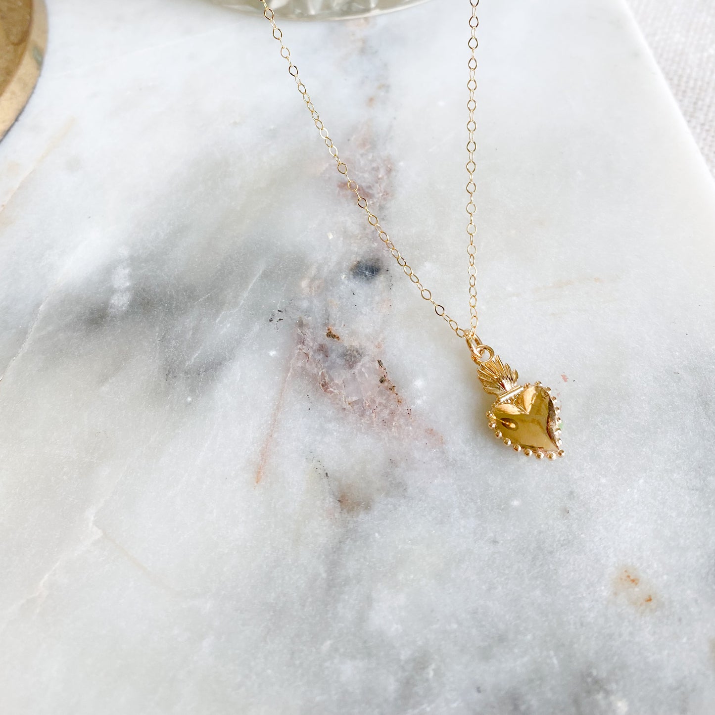 Sacred Heart Gold Charm Oval Chain Necklace
