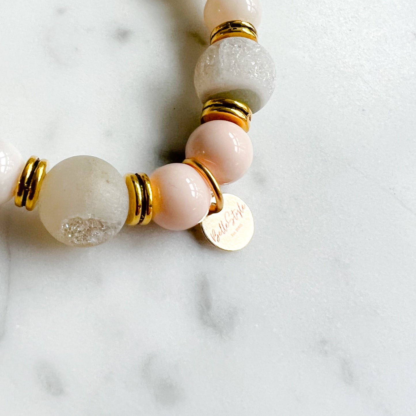 Druzy Peach Quartz Gold Bracelet - BelleStyle