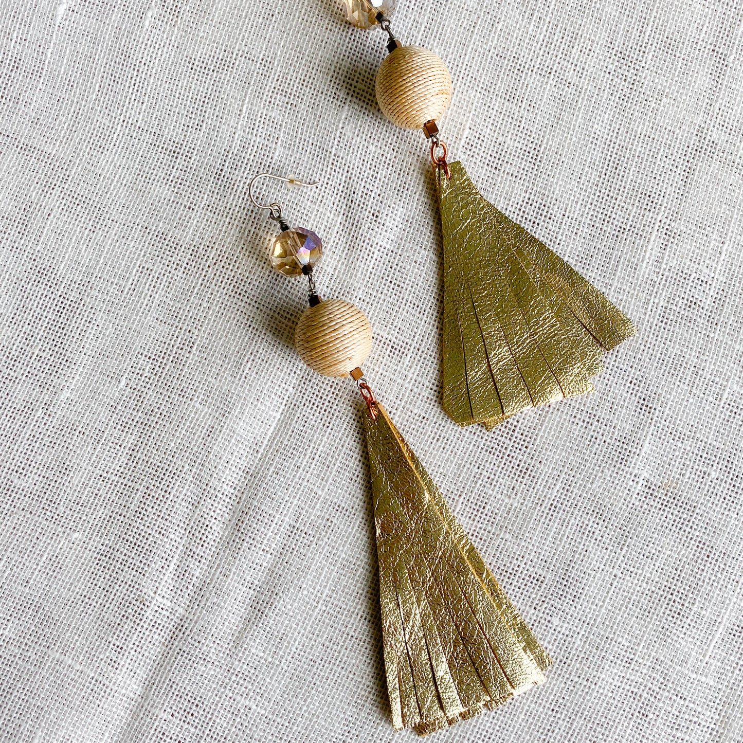Rosemary Beach Long Raffia Leather Earrings - Bellestyle