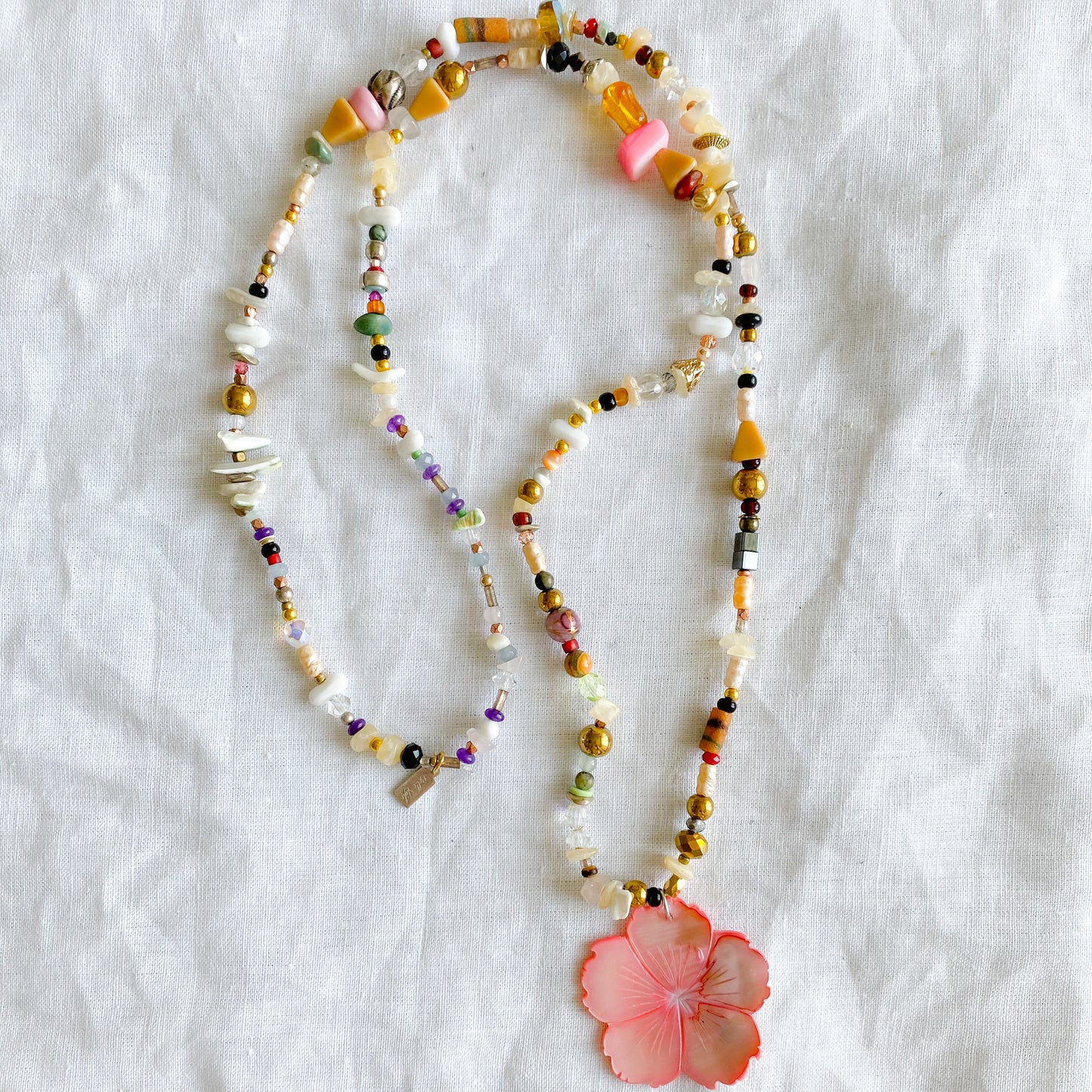 Grace Mother of Pearl Flower Necklace - Bellestyle - semi precious stone girl’s blue pink