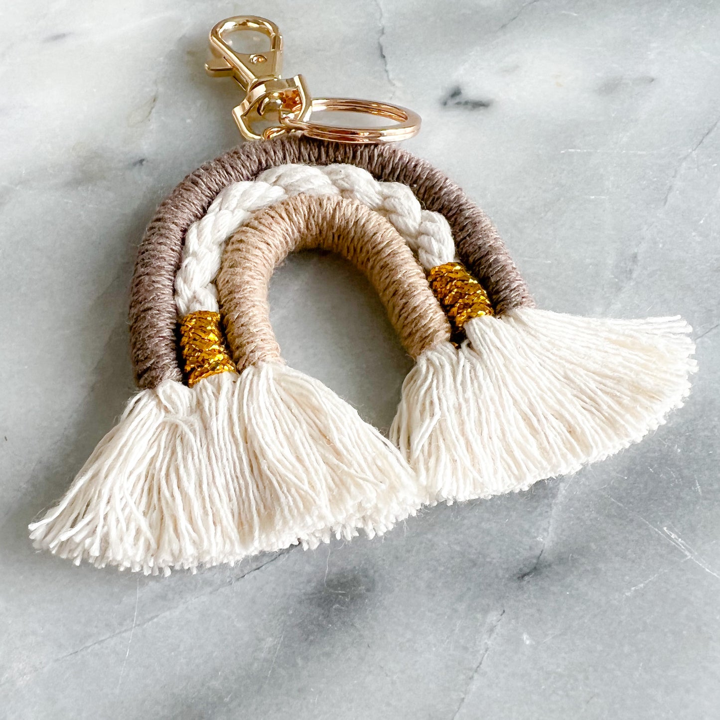 Rainbow Macrame Gold Keychain with Ring - BelleStyle
