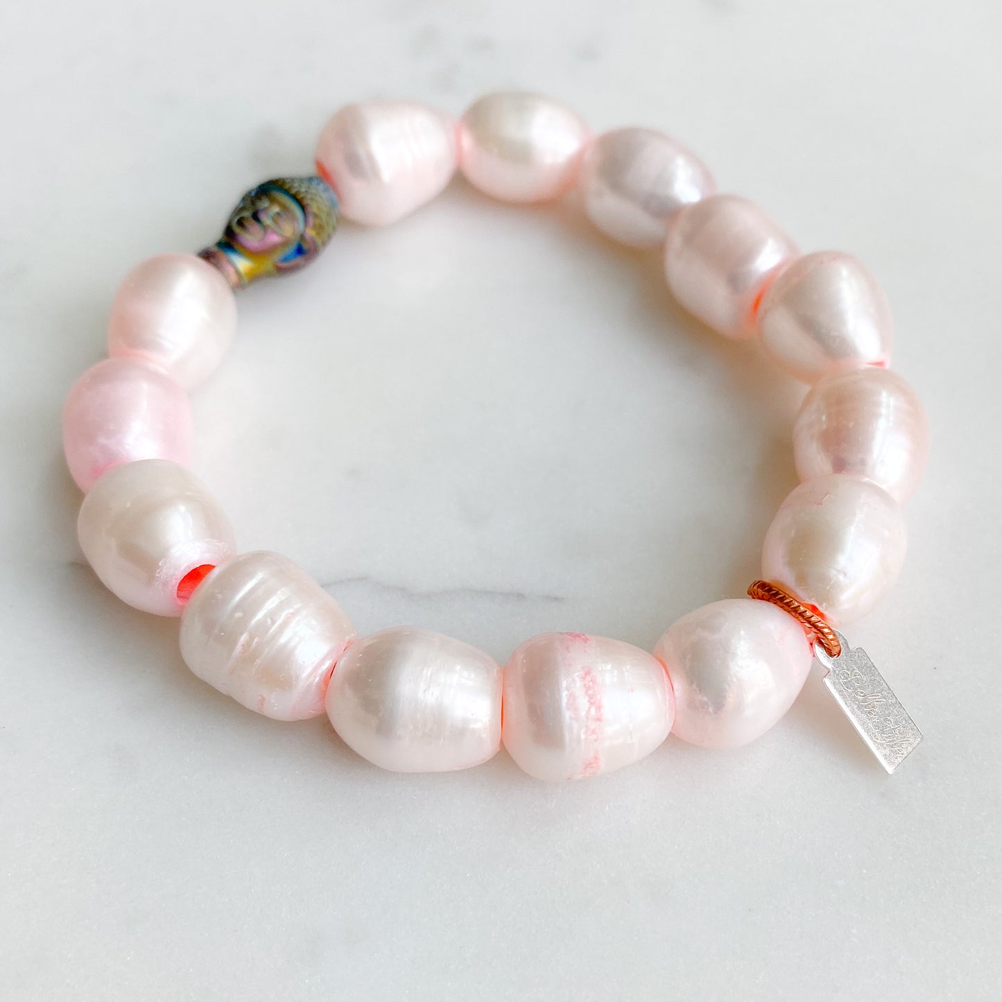Rainbow Buddha Freshwater Pearl Bracelet Pink - Bellestyle