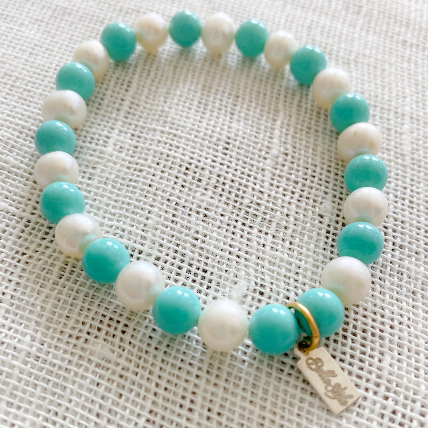 Lotte Freshwater Pearl White Turquoise Bracelet - Bellestyle