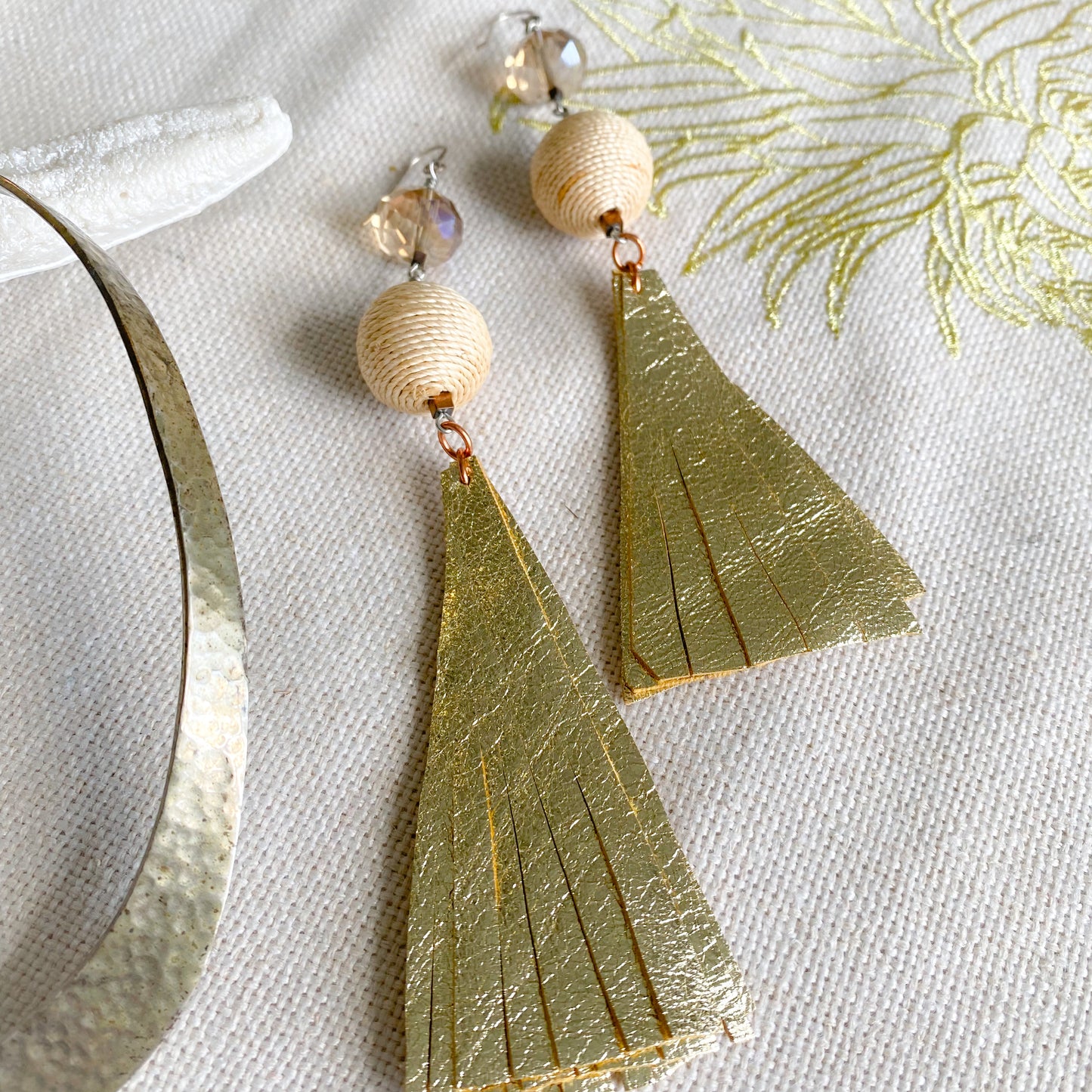 Rosemary Beach Long Raffia Leather Earrings - Bellestyle