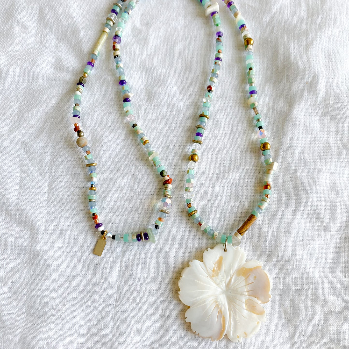 Grace Mother of Pearl Flower Necklace - Bellestyle - semi precious stone girl’s blue pink