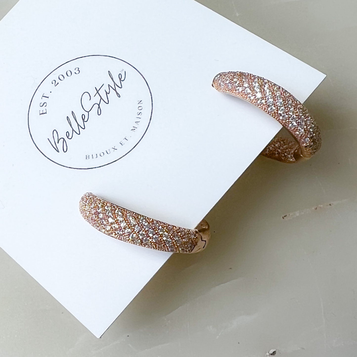 Nantucket Sterling Silver Pave Crystal Hoop Earrings - BelleStyle