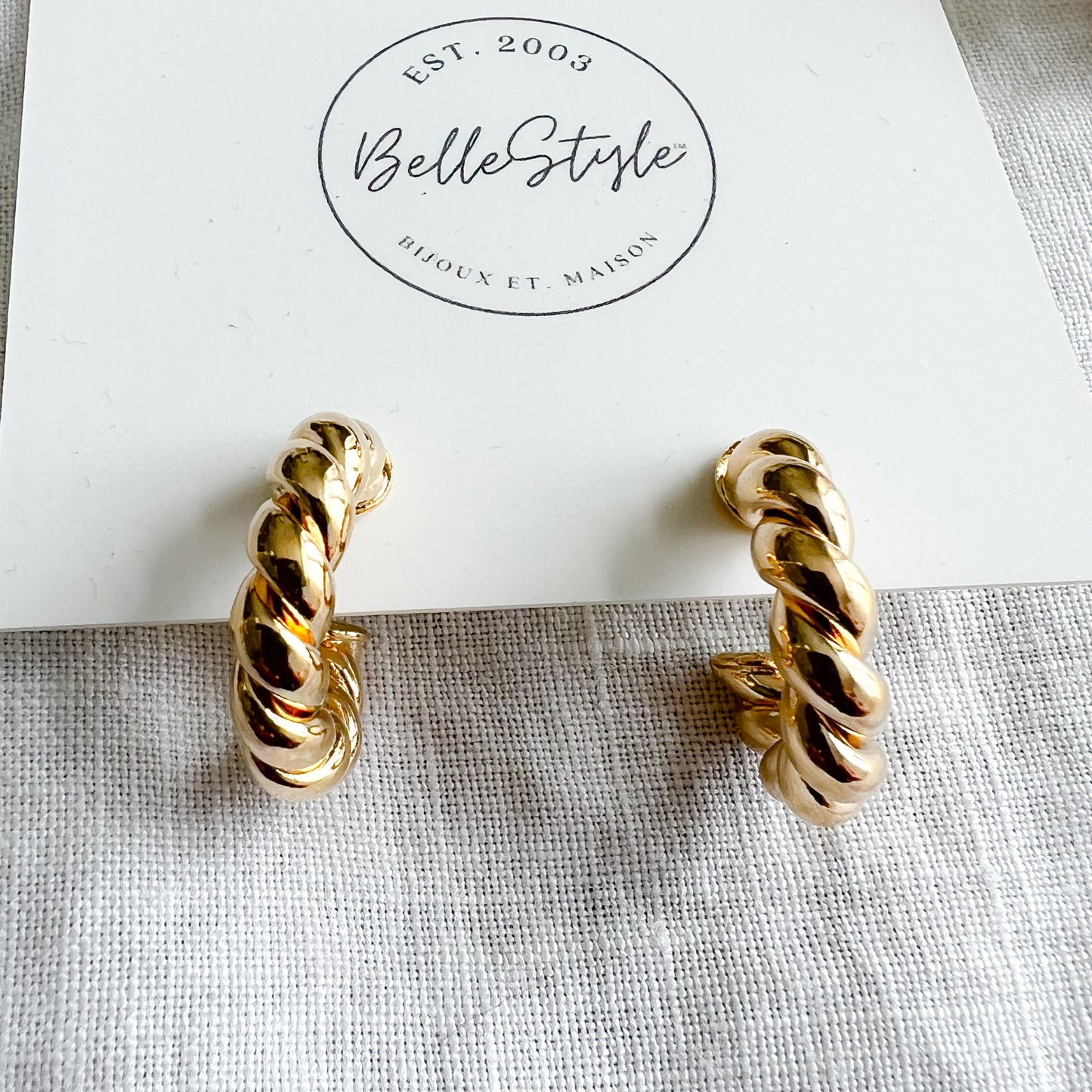 Twist Gold Post Small Hoop Earrings - BelleStyle