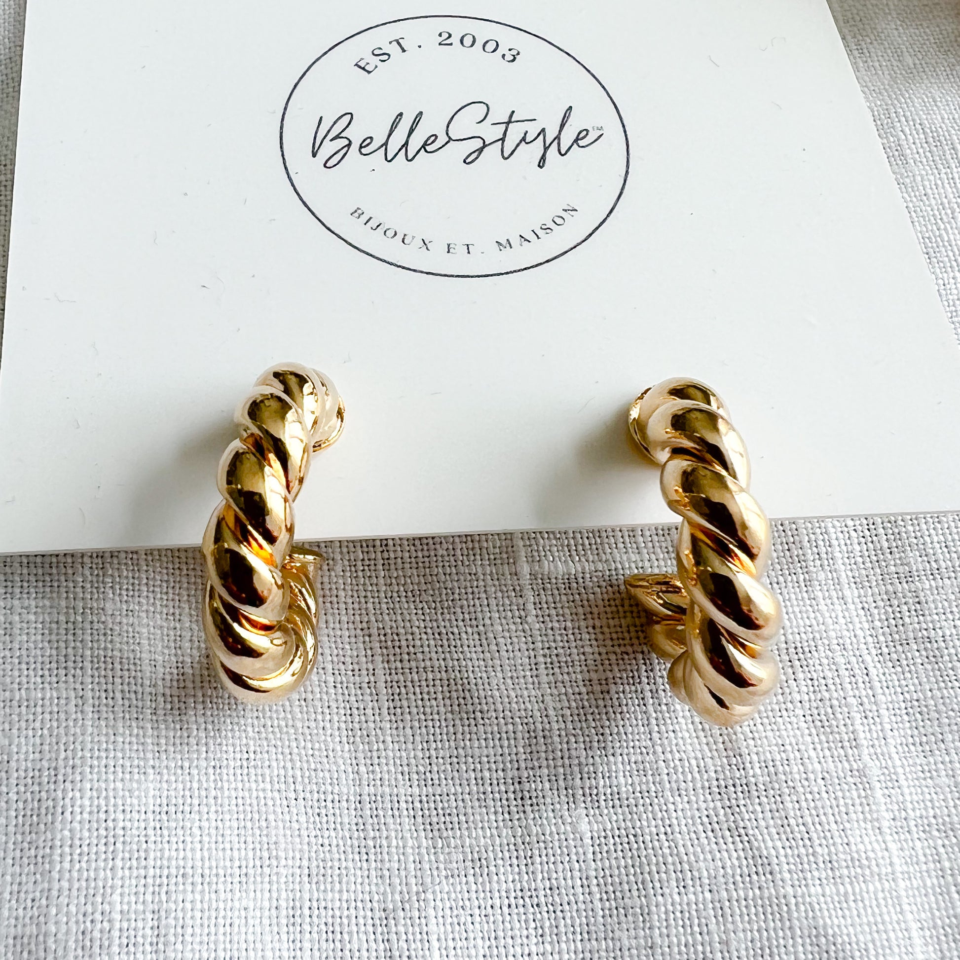 Twist Gold Post Small Hoop Earrings - BelleStyle