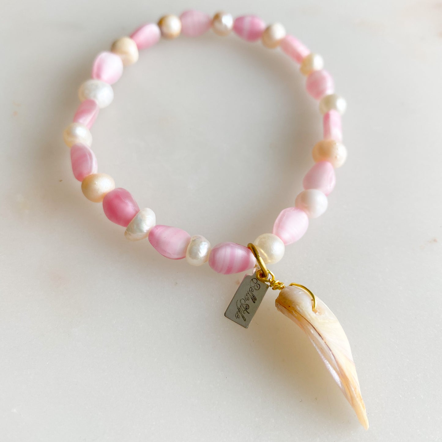 Morgan Sustainable Shell Bracelet - BelleStyle - crystal quartz rose quartz freshwater pearl handmade pink girls vintage mother of pearl shells