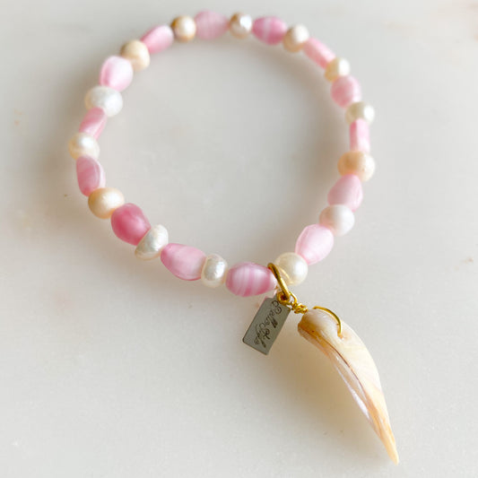 Morgan Sustainable Shell Bracelet - BelleStyle - crystal quartz rose quartz freshwater pearl handmade pink girls vintage mother of pearl shells