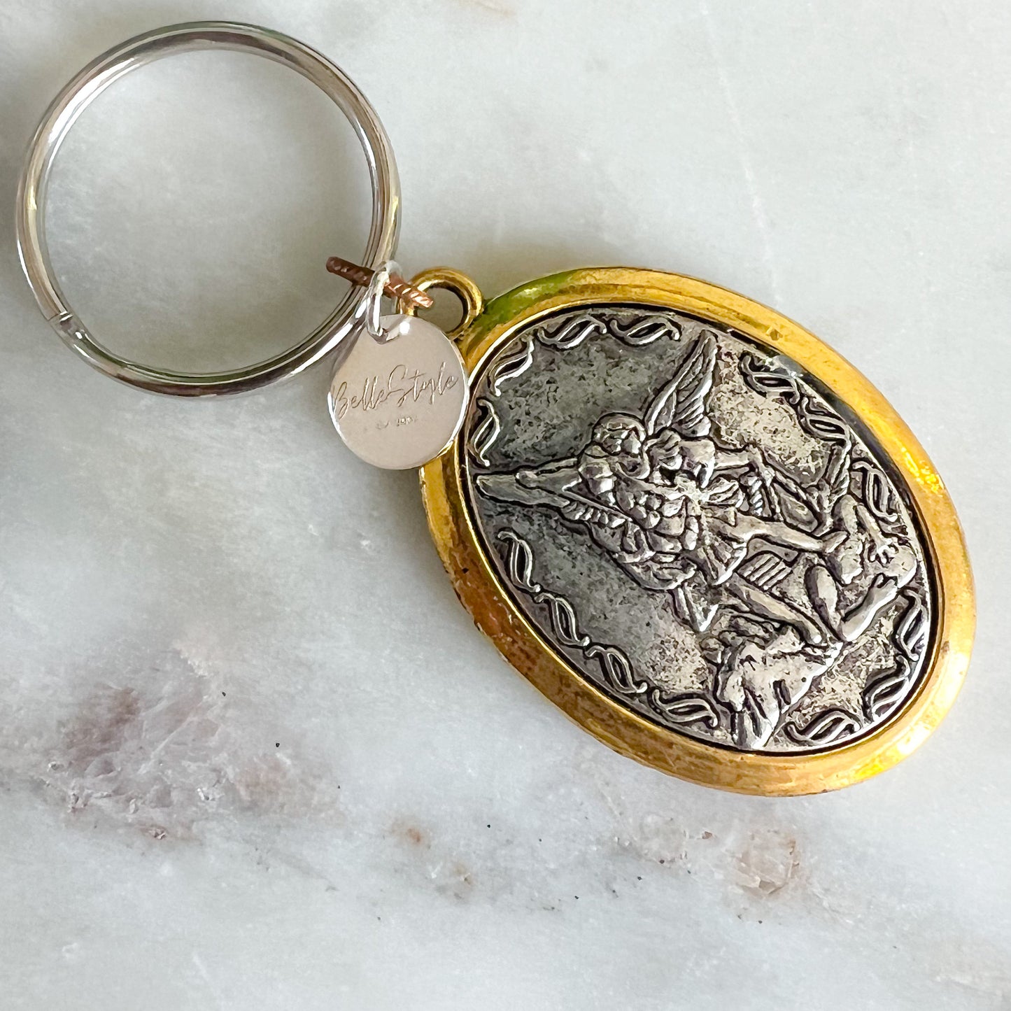 St. Michael Two Tone Keychain