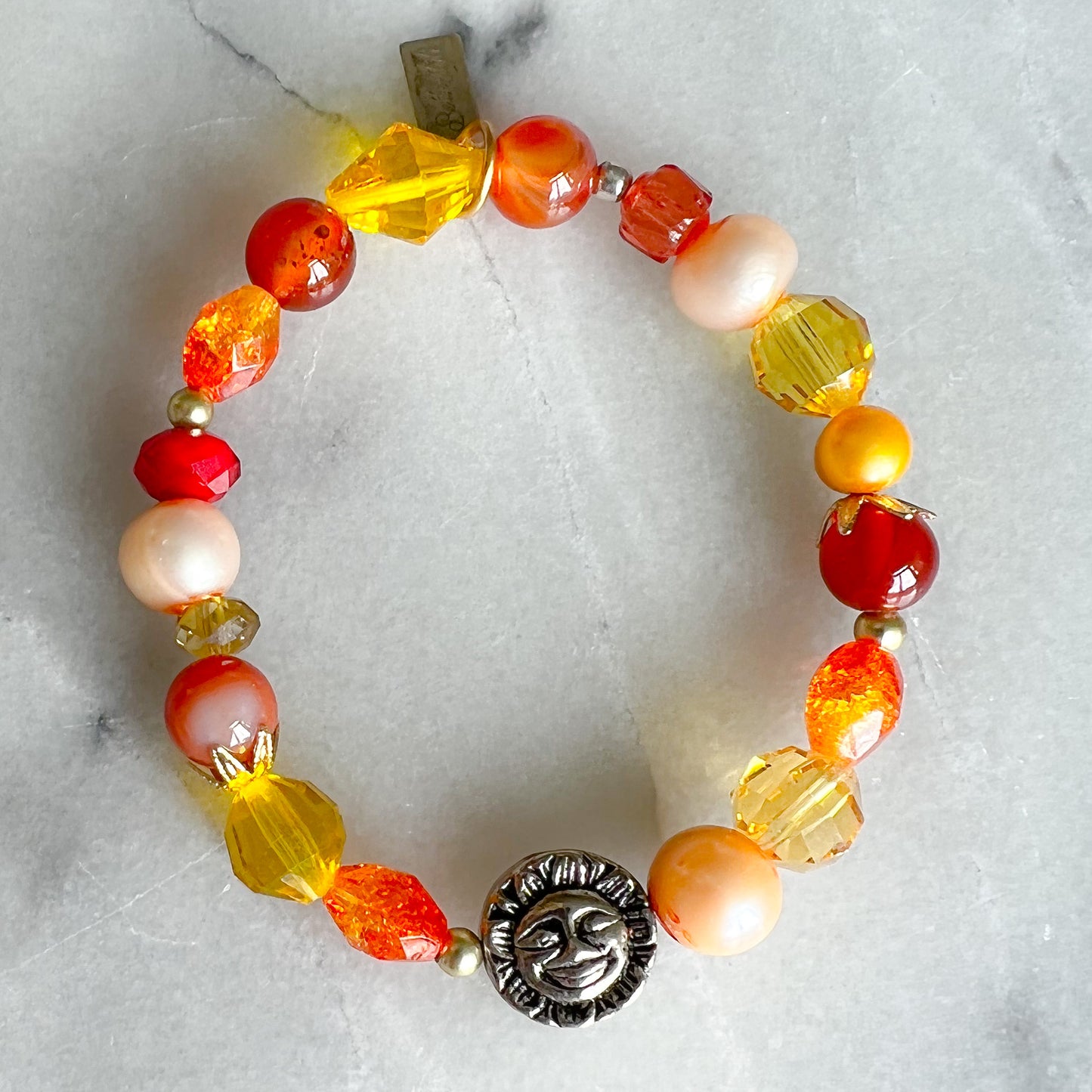 Sun Moon Freshwater Pearl Yellow Crystal Bracelet - BelleStyle