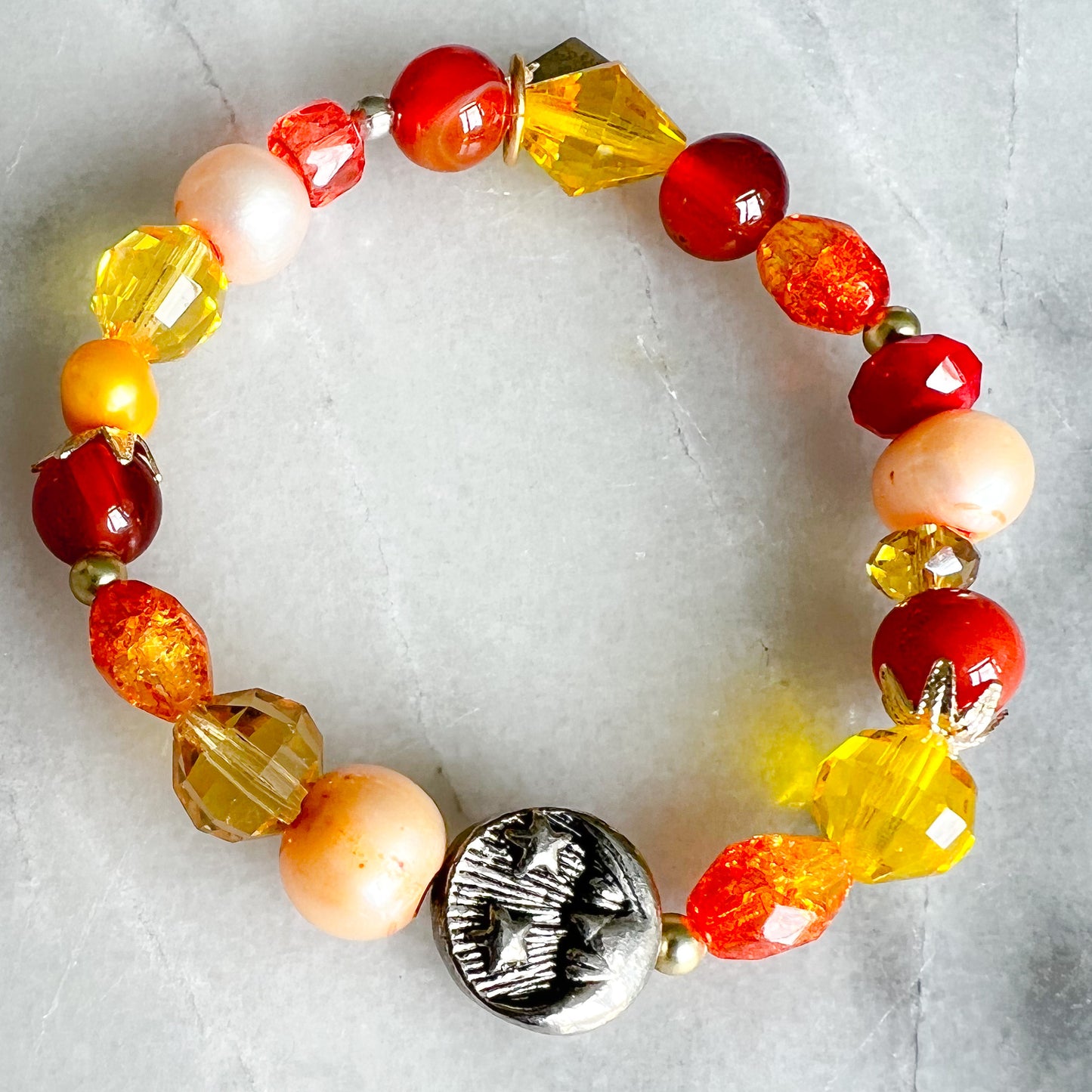 Sun Moon Freshwater Pearl Yellow Crystal Bracelet - BelleStyle