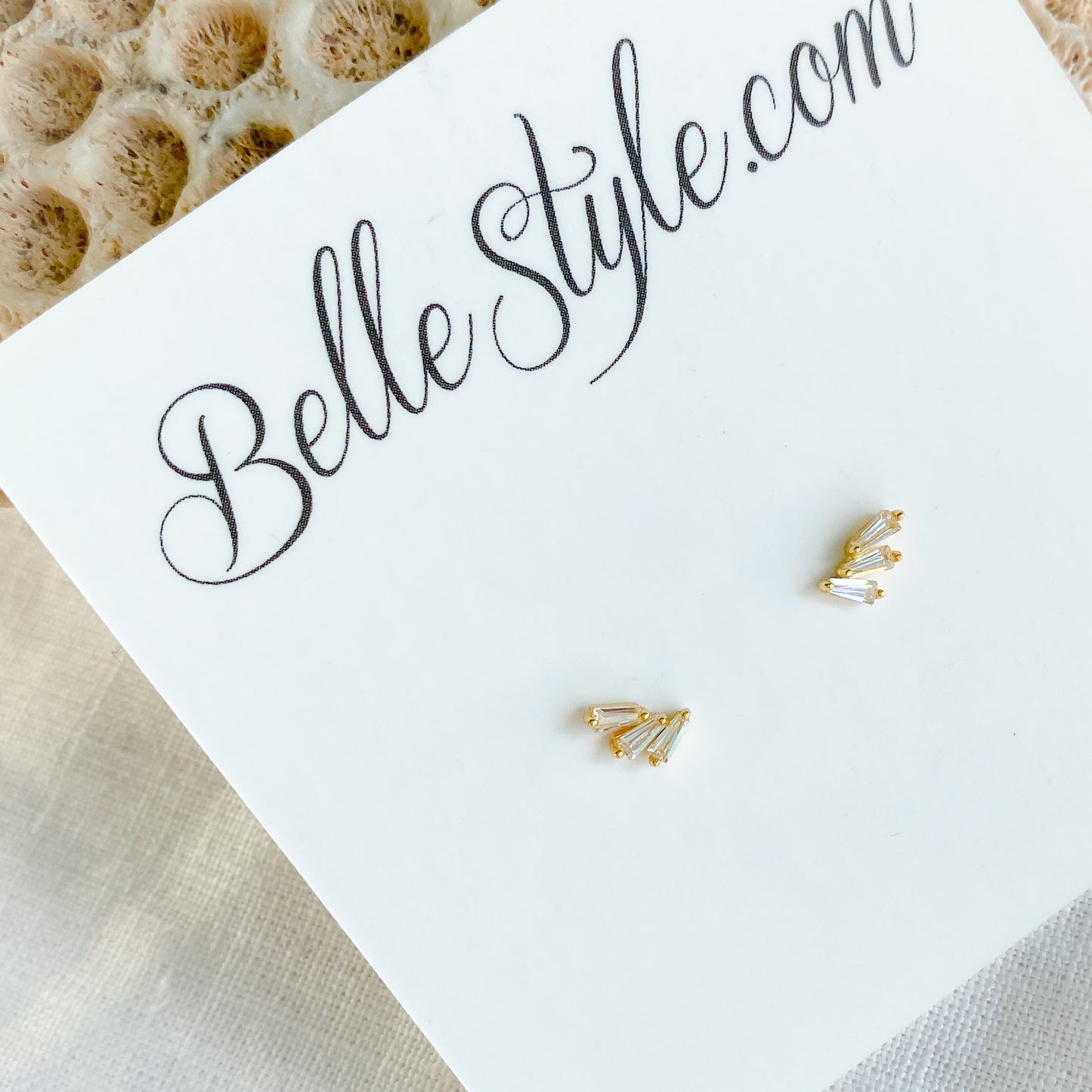 Roxbury Stud earrings - Bellestyle sterling silver everyday baguette crystal silver gold