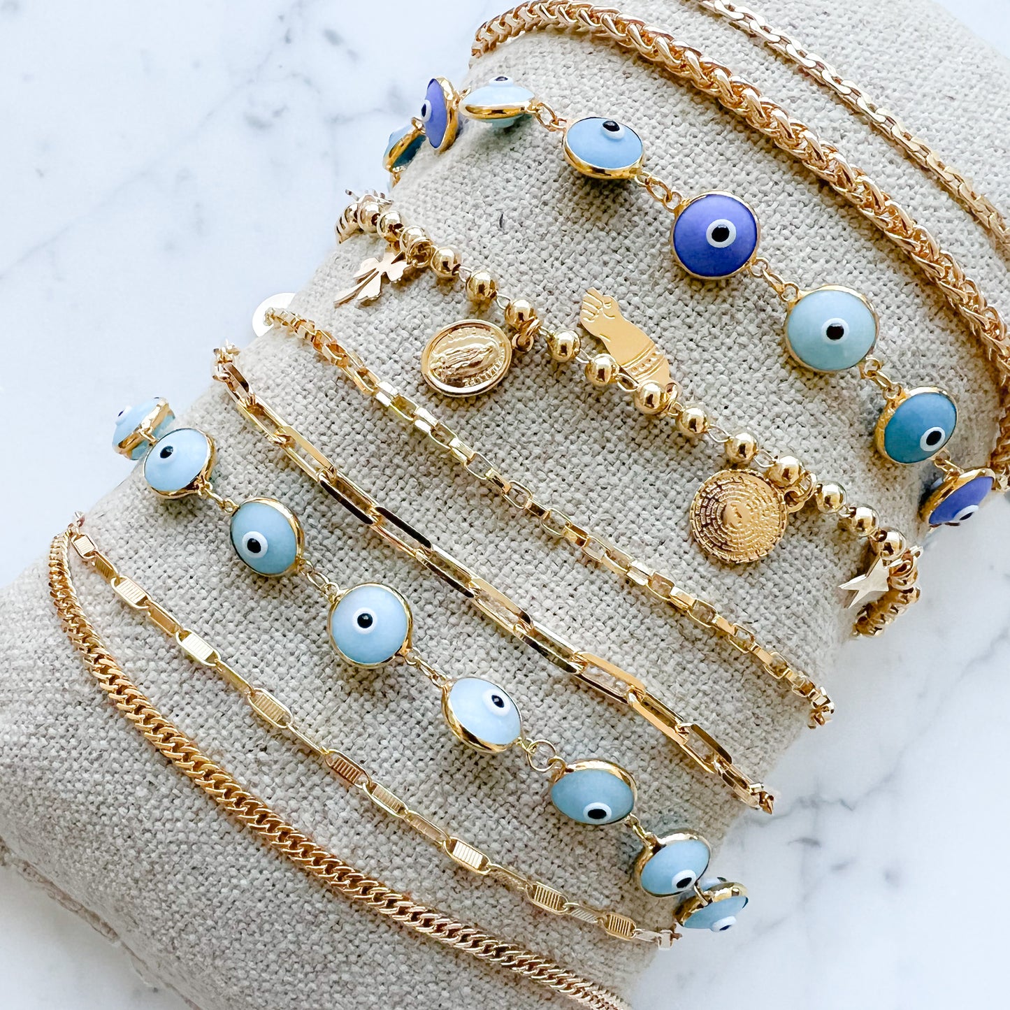Blue Multi Enamel Evil Eye Bracelet - BelleStyle