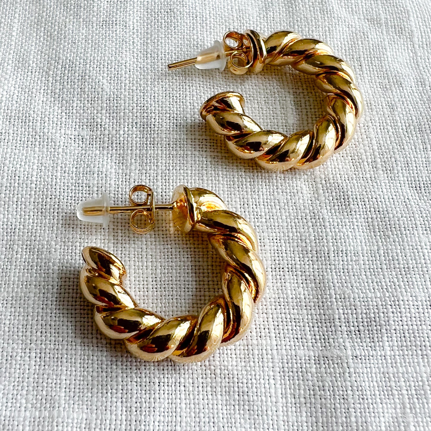 Twist Gold Post Small Hoop Earrings - BelleStyle