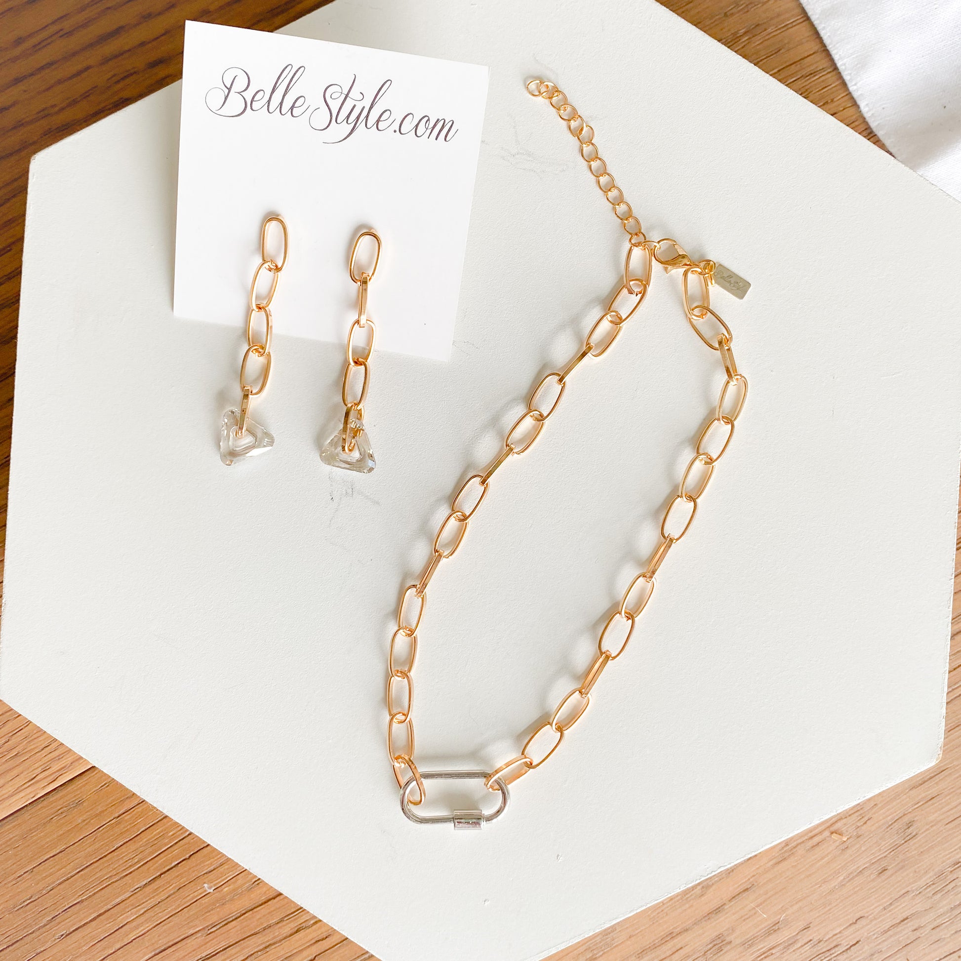 Swarovski Triangle Link Earrings - BelleStyle