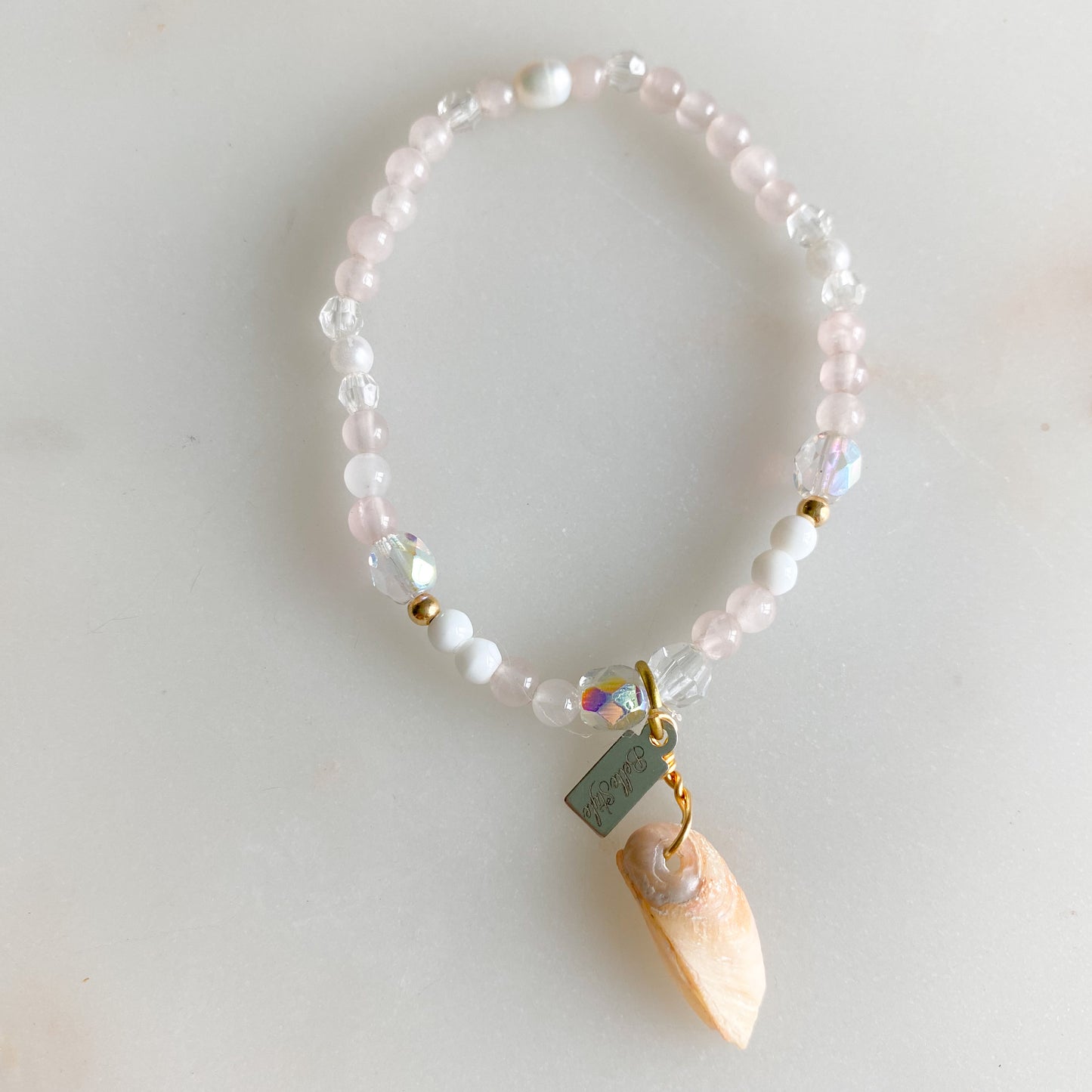 Morgan Sustainable Shell Bracelet - BelleStyle - crystal quartz rose quartz freshwater pearl handmade pink girls vintage mother of pearl shells