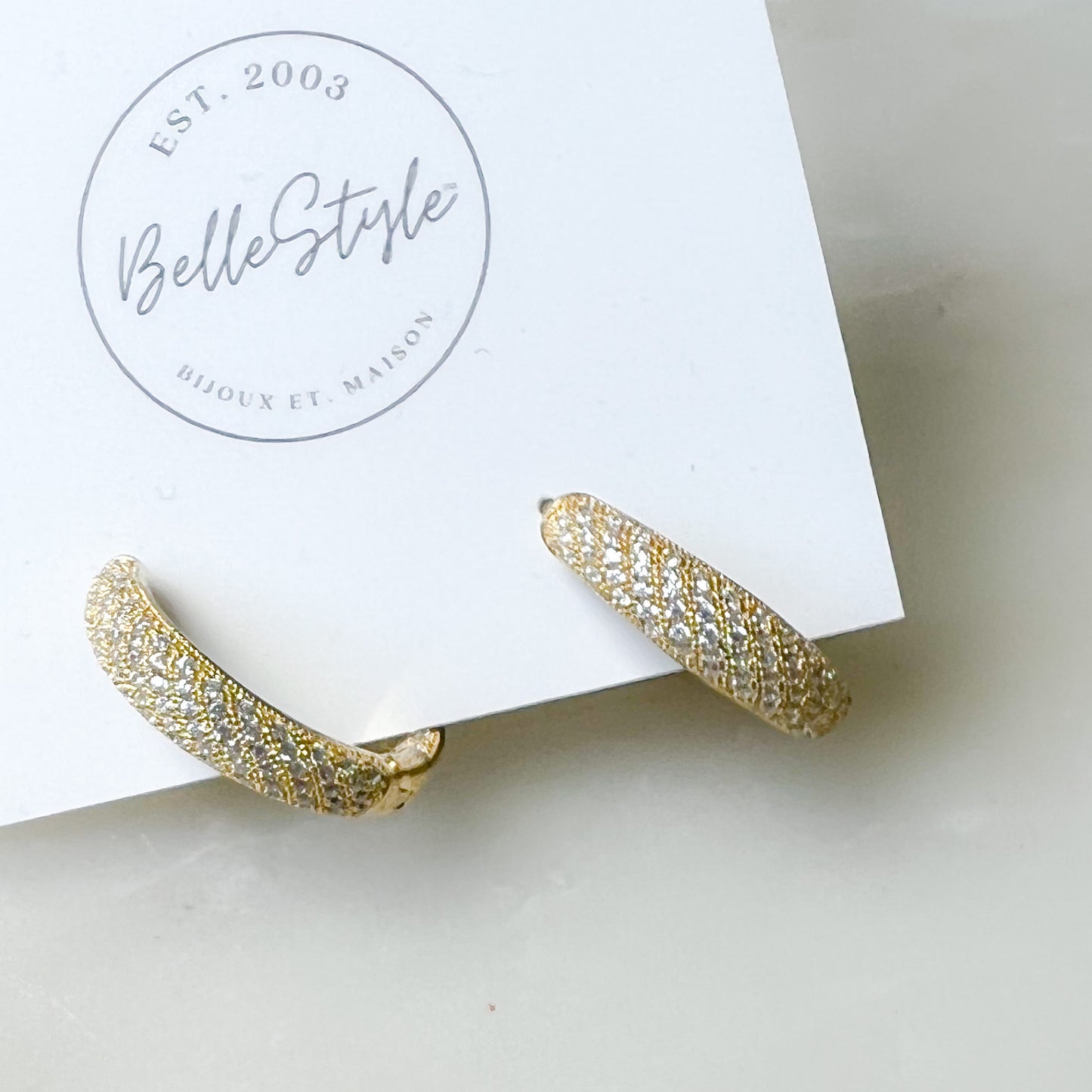 Nantucket Sterling Silver Pave Crystal Hoop Earrings - BelleStyle