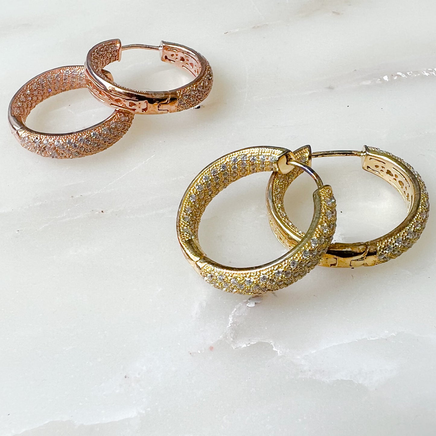 Nantucket Sterling Silver Pave Crystal Hoop Earrings - BelleStyle
