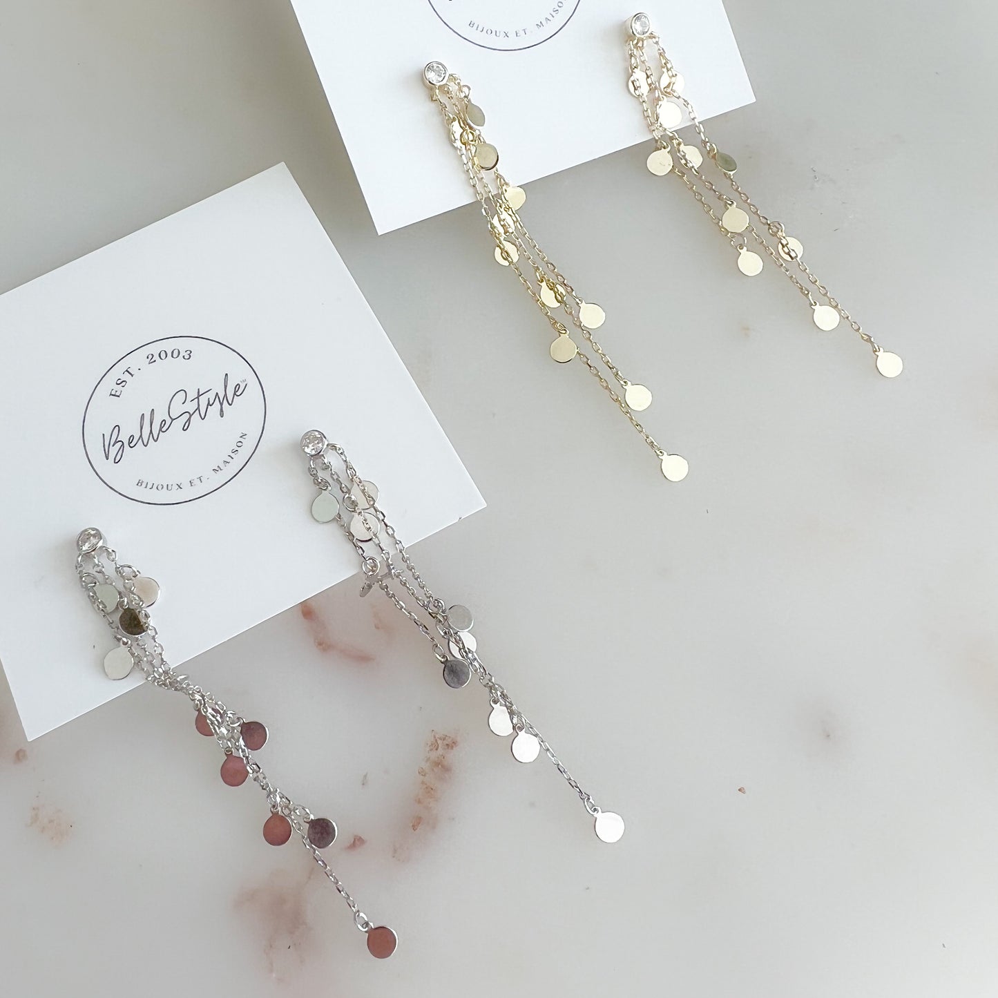 Sequin Drop Tassel Post 925 Earrings - BelleStyle