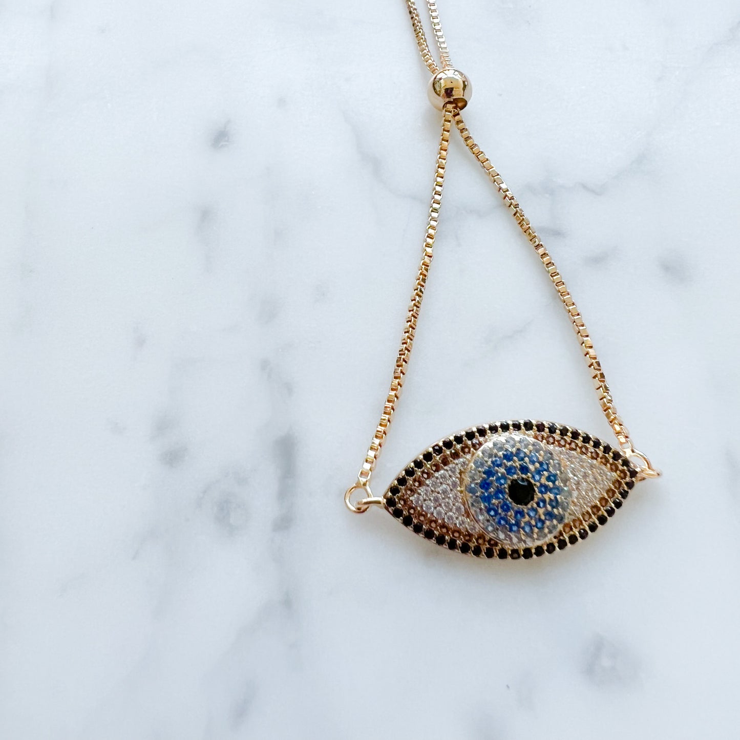 Pave Crystal Evil Eye Gold Bracelet - BelleStyle