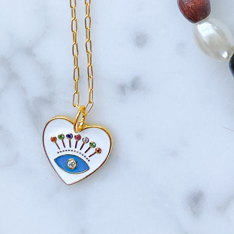 Heart Enamel Crystal Necklace - BelleStyle