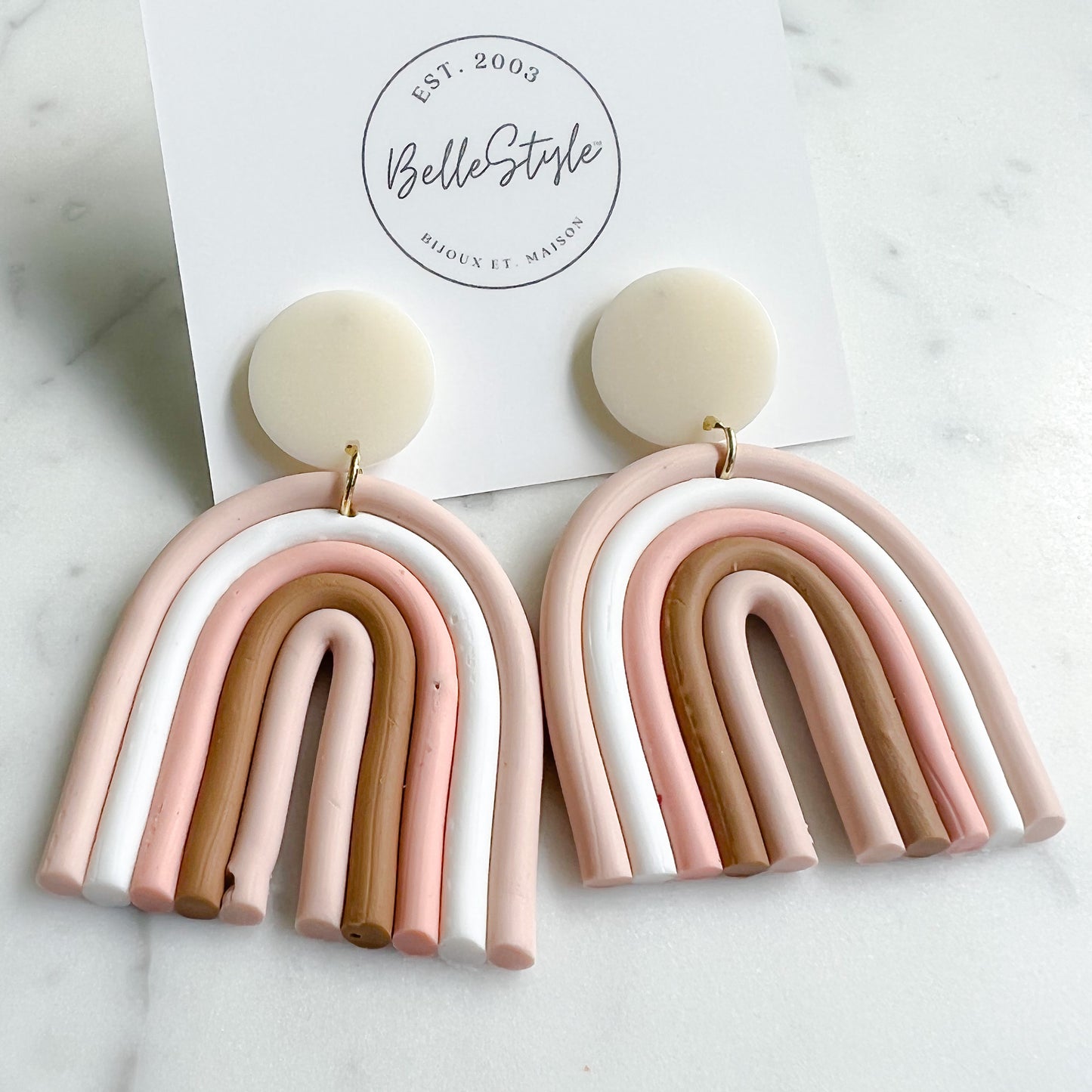 Rainbow Post Earrings Cream - BelleStyle