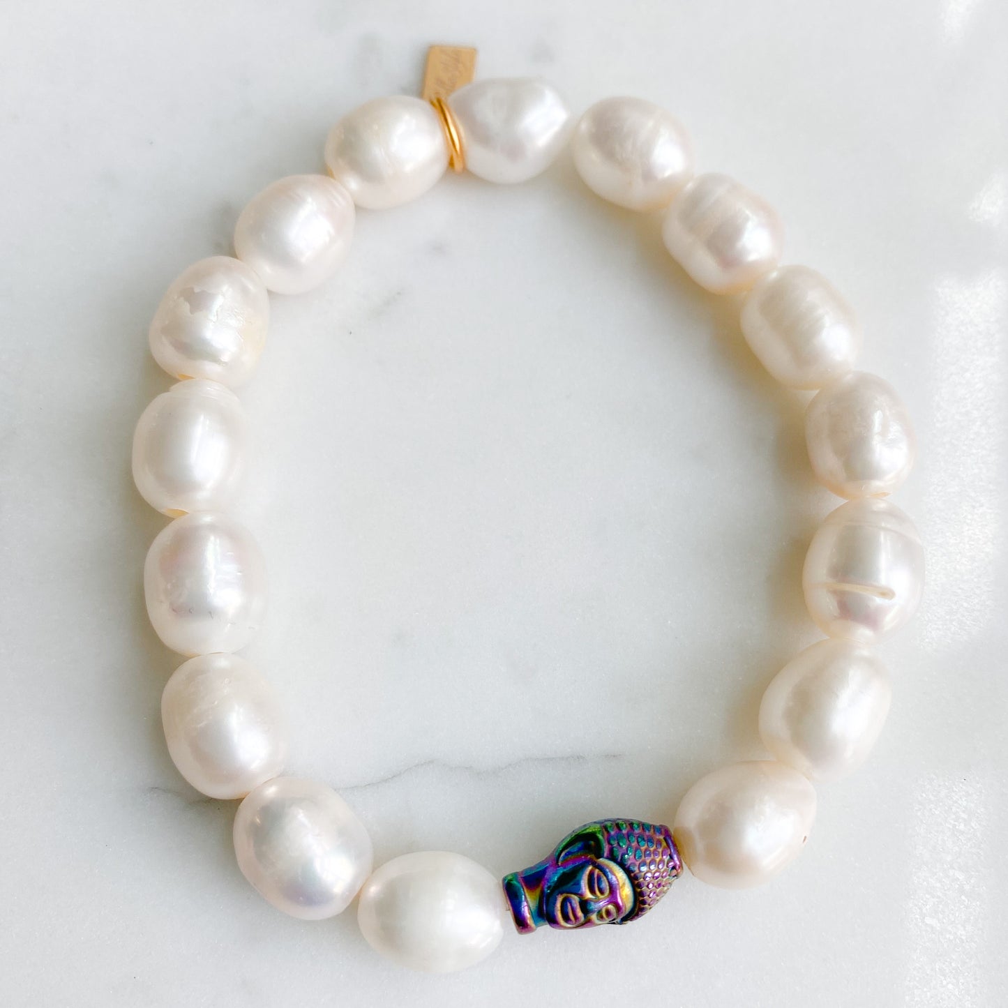 Rainbow Buddha Freshwater Pearl Bracelet White - Bellestyle
